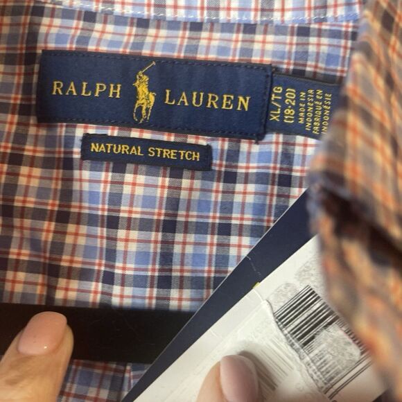 Ralph Lauren‎ Boys Button-Down Shirt Plaid Long Sleeve Red White Blue XL NWT #21 - Picture 2 of 8